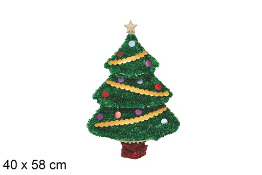 [117219] Árbol Navidad espumillón verde decorado 40x58 cm