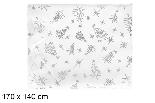 [117245] Toalha decorada árvore de natal prata 170x140 cm