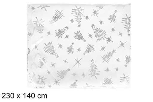 [117247] Nappe décor sapin de Noël argent 230x140 cm