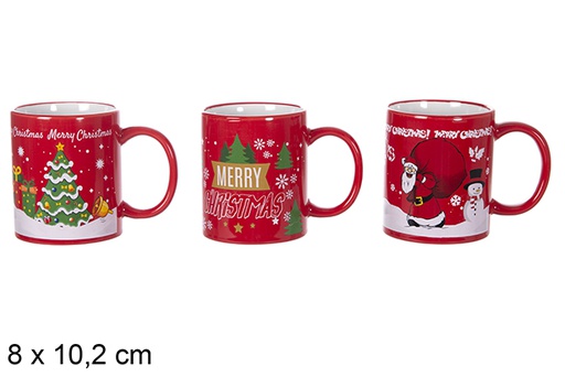 [117267] Mug en céramique rouge motif Noël 10,5x8 cm