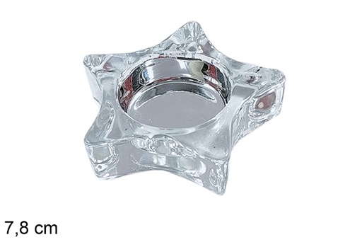 [117279] Portavela cristal estrella Navidad plata 7,8 cm