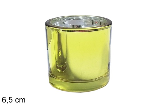 [117282] Portacandela natalizio rotondo in vetro oro 6,5 cm