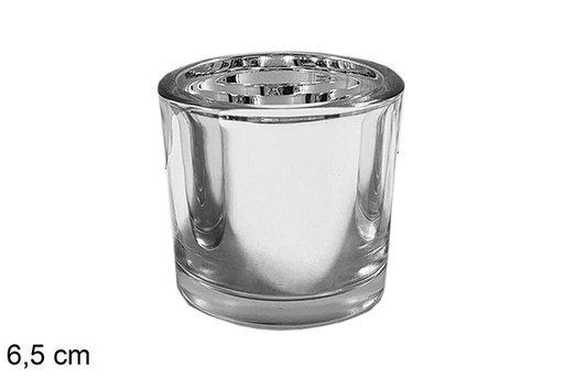 [117283] Round glass Christmas candle holder silver 6,5 cm