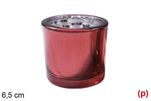 [117284] Red Christmas round glass candle holder 6,5 cm