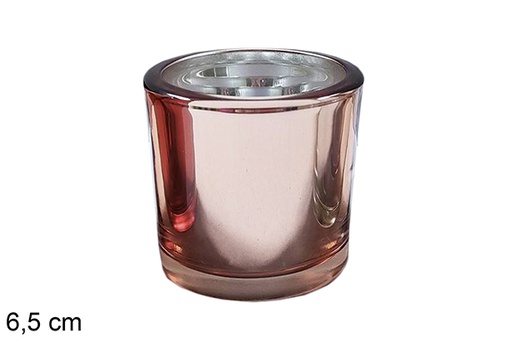 [117286] Bougeoir de Noël rond en verre or rose 6,5 cm