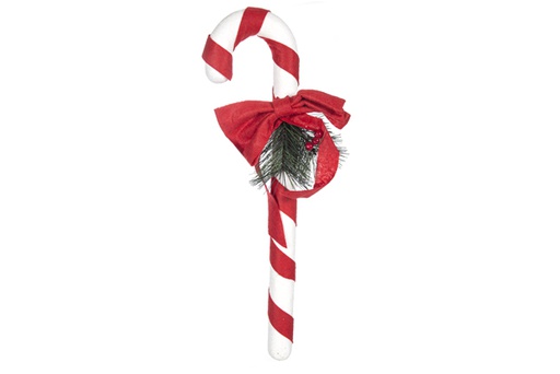 [117290] Red PVC Christmas cane decorated with ribbon and white bow