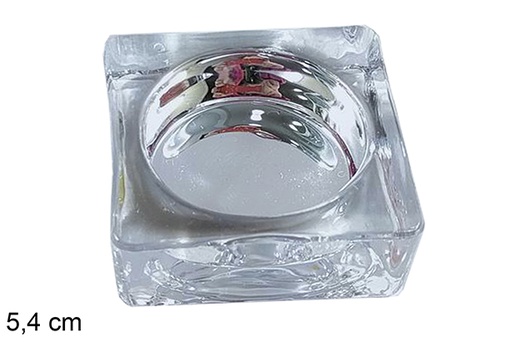 [117291] Portavela cristal cuadrada Navidad plata 5,4 cm