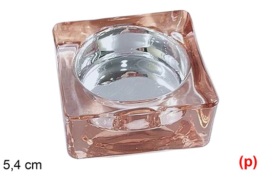 [117294] Bougeoir de Noël carré en verre or rose 5,4 cm