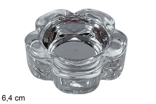 [117300] Portavela cristal flor Navidad plata 6,4 cm