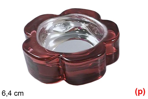 [117303] Bougeoir en verre fleur de Noël rouge 6,4 cm