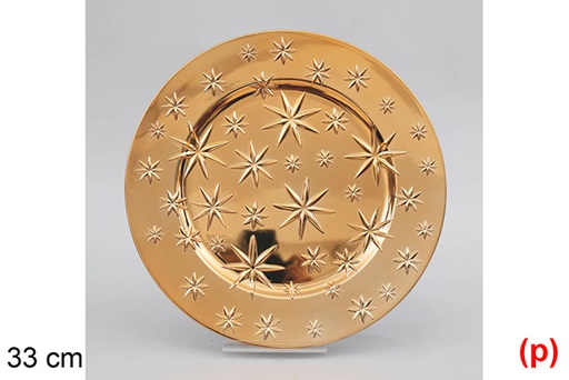 [117345] Under round plastic plate decorated with gold stars 33 cm 