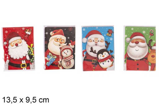 [117402] Pack 4 cartes postales Père Noël 3D  assorties 13,5x9,5 cm