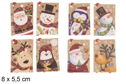 [117404] Pack 8 mini cartes de Noël assorties à paillettes 8x5,5 cm