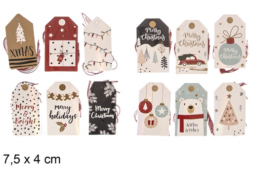 [117407] Pack 24 étiquettes cadeaux de décoration de Noël assorties 7,5x4 cm