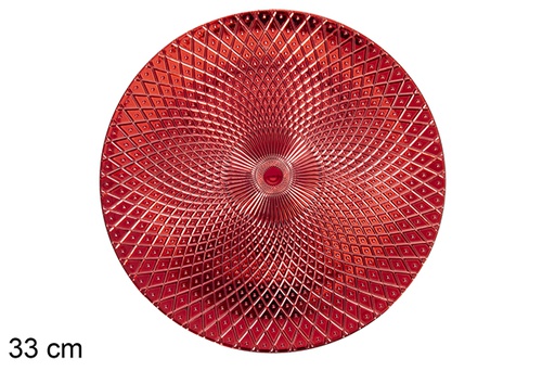 [117483] Assiette ronde rouge décorée de losanges 33 cm