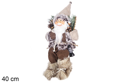 [117484] Seating brown Santa Claus with sack, rackets and lantern 40 cm