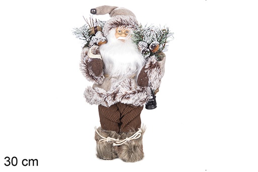 [117485] Papa Noel marrón con saco, raquetas y linterna 30 cm