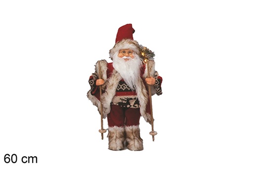 [117487] Papa Noel rojo con saco y esquí 60 cm 