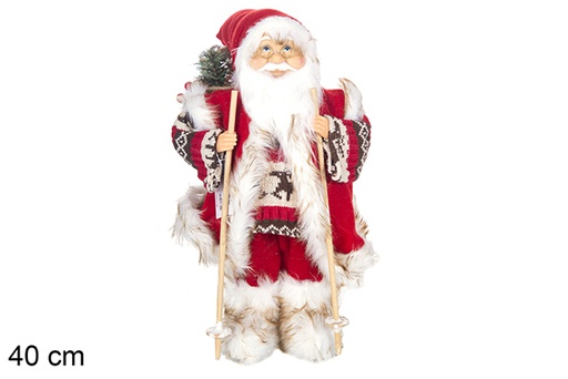 [117489] Red Santa Claus with sack and skis 40 cm