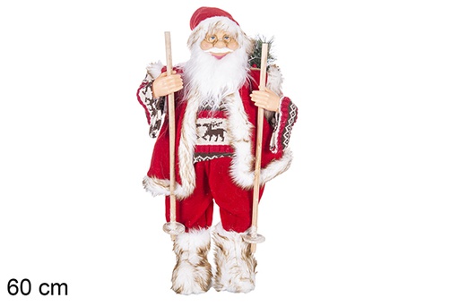 [117490] Papa Noel rojo con saco y esquí 60 cm 