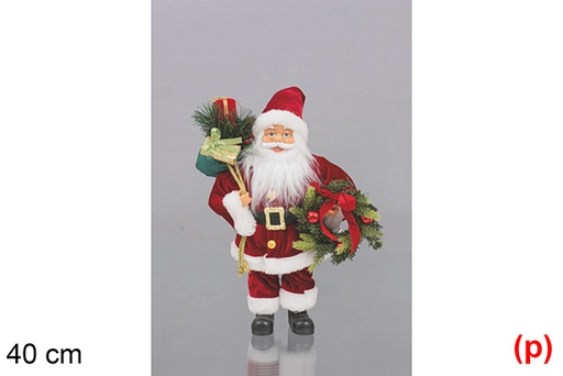 [117502] Papa Noel vestido rojo con corona y regalo 40 cm