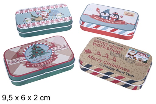 [117515] Rectangular metal box decorated with Christmas assorted display box 9,5x6 cm