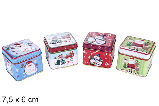 [117517] Christmas decorated square metal box assorted display box 7,5x6 cm