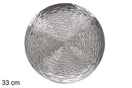 [117523] Assiette ronde cannelée décorée en argent 33 cm