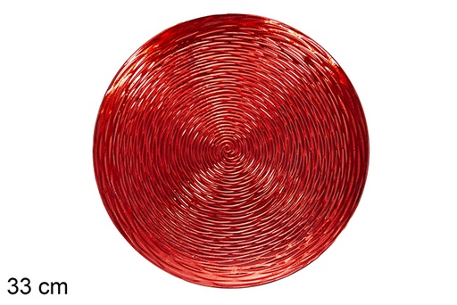 [117528] Assiette ronde cannelée rouge décorée 33 cm