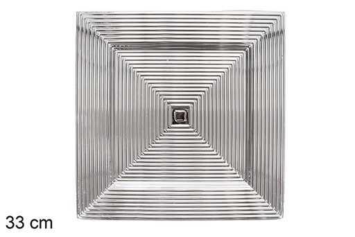 [117530] Square silver plate with embossed stripes 33 cm