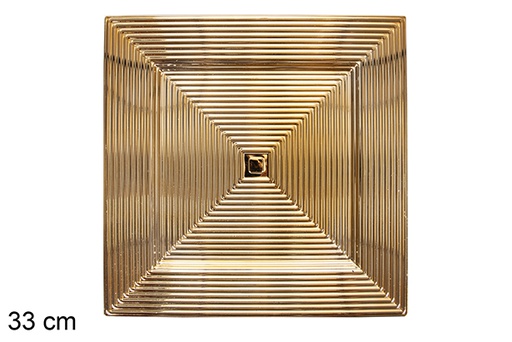 [117531] Gold square plate with embossed stripes 33 cm