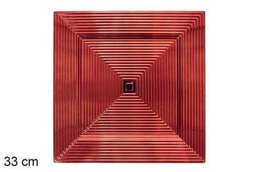 [117533] Red square plate with embossed stripes 33 cm