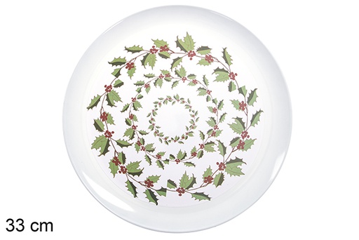 [117534] Assiette ronde marron décorée de Noël 33 cm