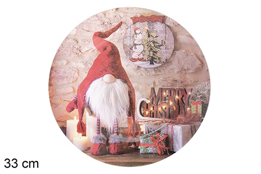 [117536] Red round plate decorated with Christmas gnome 33 cm