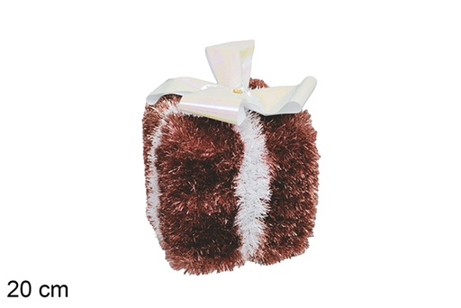 [117562] Polystyrene gift package decorated with pink tinsel and white bow 20 cm