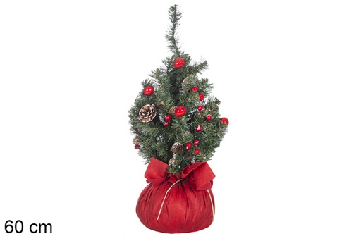 [117595] Albero in PVC verde decorato con bacche e pigne rosse 60 cm