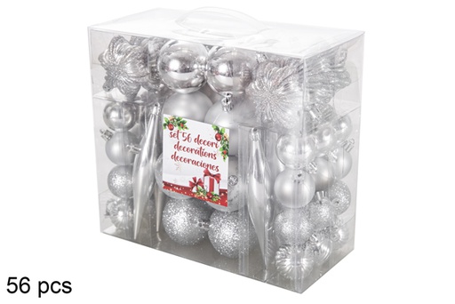 [117628] Pack 56 boules de Noël argent mat/brillant avec pointe