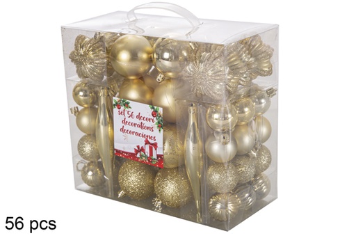 [117635] Pack 56 palline di Natale dorate/opache/lucide/glitter con punta