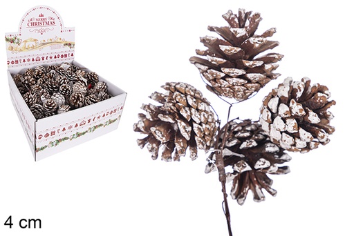 [117676] Branch 4 snowy Christmas pine cones 4 cm