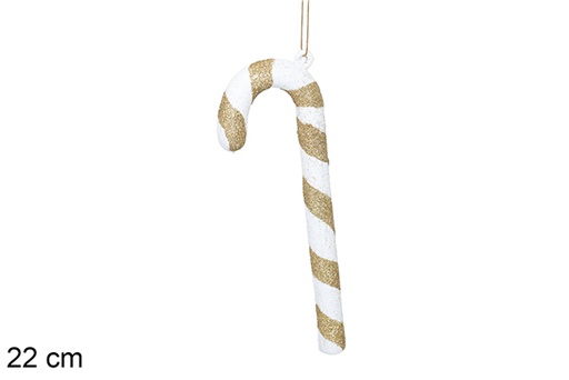 [117686] White/gold Christmas cane 22 cm