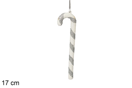 [117695] White/silver Christmas cane 17 cm