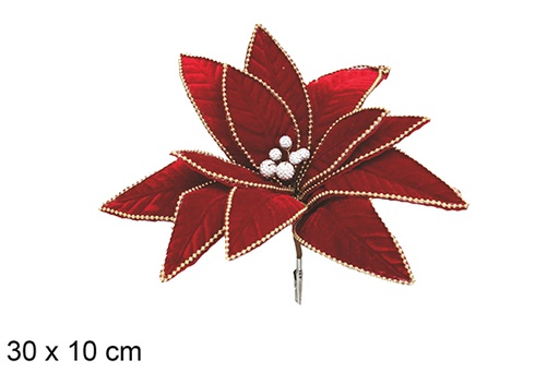 [117736] Red poinsettia with gold edge with clip 30x10 cm