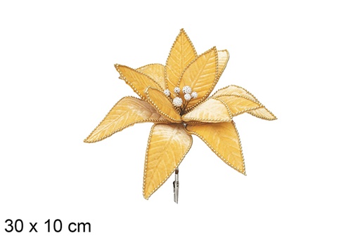 [117739] Gold poinsettia with gold edge with clip 30x10 cm