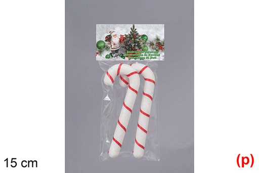 [117743] Pack 2 bastões de Natal brancos/vermelhos em blister de 15 cm