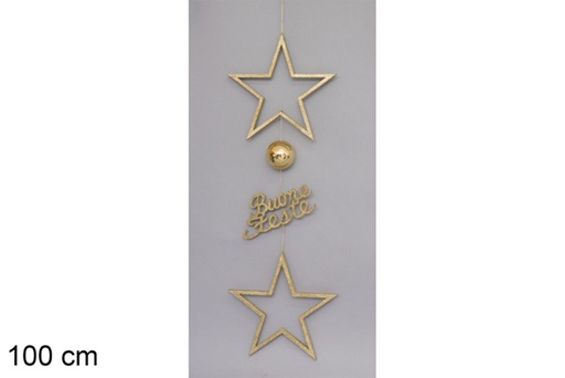 [117752] Pendentif doré avec étoiles/boules 100 cm