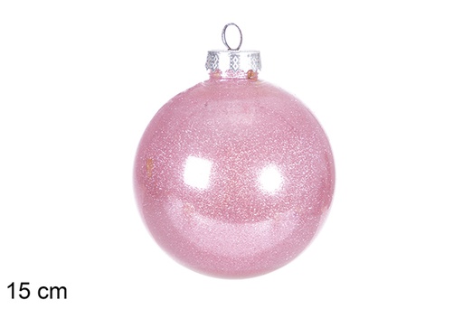 [117779] Palla di Natale in PVC rosa glitterato 15 cm