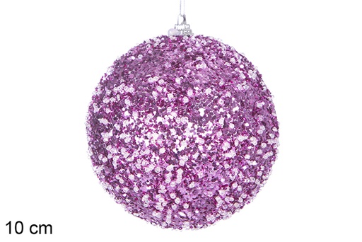 [117798] Bola de Natal rosa com glitter e corais 10 cm