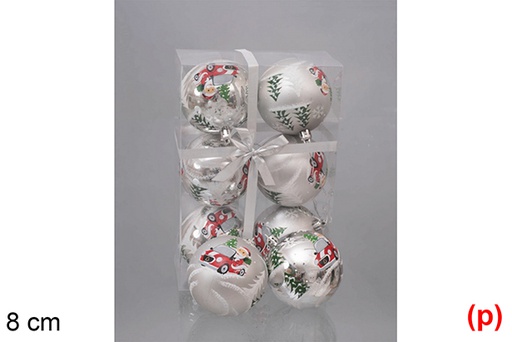 [117817] 6 SILVER PVC BALLS CHRISTMAS SCENE DECORATION 8 CM