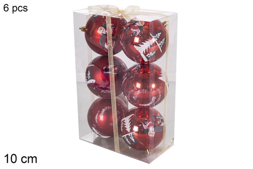 [117841] Pack 6 red PVC balls Christmas scene decoration 10 cm