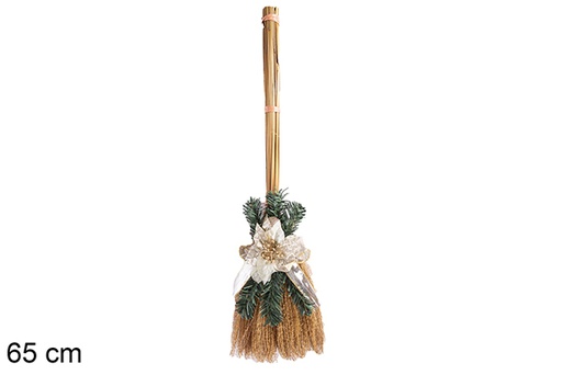 [117954] Balai décoré d'étoiles et branches dorées 65 cm